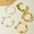 5-piece gold and white resin bead bracelet set featuring chunky acrylic and faux pearls - Gold and White Stacking 5-Piece Set (31169)