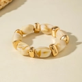 Chunky acrylic bead bracelet set with marble textures and metallic gold accents - White Marble Pattern Oval Bead Bracelet (31307)