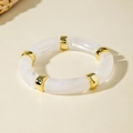 Fashionable chunky cream acrylic tube bracelet with polished gold metal spacer rings - White Resin Tube and Gold Ring Bracelet (31169)