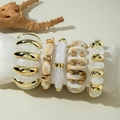 Five-piece cream resin and gold bead bracelet set with chunky marble texture - Creamy White and Gold 5-Piece Set (31290)
