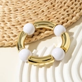 Minimalist beaded bracelet featuring gold metallic tubes and polished white round beads - Gold Metal Tube and White Round Bead Bangle (29591)