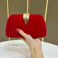 Elegant red velvet evening clutch bag with golden leaf metal clasp for formal parties - Red