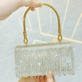 Elegante borsa da sera con frange di cristallo e manico in metallo dorato - Oro