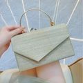 Elegante champagner goldene Pailletten-Abendtasche mit rundem Metallgriff für Damen - Gold