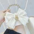 Elegante borsa da sera in raso bianco crema con fiocco e ciondolo a coniglio strass - Champagne