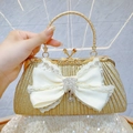 Elegante bolso de noche dorado con lazo de encaje blanco y brillantes de imitación - Dorado