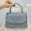 Elegant silver mini square evening bag with full rhinestones and twisted top handle - Black