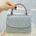 Elegant silver square evening handbag fully covered in sparkling rhinestones with twisted handle - Silver