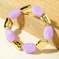 Light purple resin beads and gold metallic irregular bead bracelet for women - Light Purple Resin Beads and Gold Metal Beads Bracelet (31598)