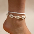 Juego de tobilleras de conchas y cuentas blancas hechas a mano para playa bohemia - Estilo de Concha Trenzada Blanca (29308-white)