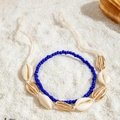 Conjunto de tobilleras de cuentas azules y conchas blancas hechas a mano para playa - Estilo Azul Oscuro (29137-dark blue)