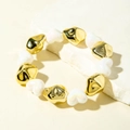 Beaded bracelet with golden geometric beads and iridescent white heart charms - Gold Irregular Beads and Iridescent Heart Beads Bracelet (31606)