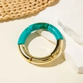 Bohemian acrylic tube bracelet with turquoise marble resin and gold metal segments - Spliced Round Style (29808-G) / Green