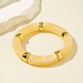 Chic cream marble acrylic curved tube bracelet with elegant gold spacers for women - Curved Tube Style (29808-A) / Milk Yellow