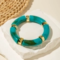 Bohemian acrylic curved tube bracelet with green marble texture and gold ring accents - Peacock Green Marble Pattern Tubular Bangle (29808)