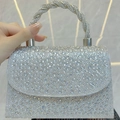 Elegante bolso de noche de diamantes de imitación con asa de cristal y cierre de solapa - Plateado