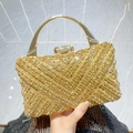 Luxurious gold evening clutch bag with geometric rhinestone patterns and metal handle - Gold