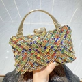 Elegante borsa da sera con strass arcobaleno e manico in metallo dorato - Colorato
