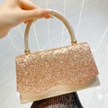 Glitzernde roségoldene Abendtasche mit Strasssteinen und rundem Metallgriff - Champagner