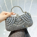 Silver rhinestone evening clutch bag with crystal tassels and metallic handle - Black