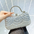 Elegant silver rhinestone evening clutch bag with sparkling tassels for formal weddings - Silver