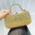 Elegant gold rhinestone evening clutch bag with fringe for weddings and formal parties - Gold