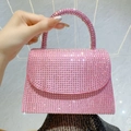 Sparkling pink rhinestone square handbag with shimmering crystals and top handle - Rose Red