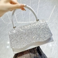 Sparkling silver rhinestone evening clutch bag with sequins and round handle for weddings - Silver