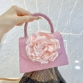 Pink satin evening handbag with large flower detail and sparkling crystals - Rose Red
