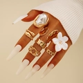 7-teiliges goldenes Vintage-Ring-Set mit Barockperle und geometrischen Blumen - Weißes Blumen Kunstperlen 8-teiliges Set (29170-r-G white-3)