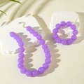 Pastel purple acrylic bead necklace and matching bracelet set on stone pedestals - Purple(27326-Set)