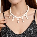 Gothic punk choker with skull pendants and white stars on beaded chain for women - White Beaded Skull Star Style (30068-nek-white)