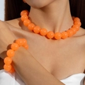 Fashionable vibrant orange acrylic beaded necklace and matching bracelet jewelry set - Orange(27326-Set)
