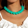 Fashionable chunky acrylic bead necklace in vibrant turquoise finish for women - Necklace / 18mm Beads / Dark Green(27326)