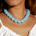 Fashionable light blue acrylic beaded necklace with soft matte finish on model - Necklace / 18mm Beads / Light Blue(27326)