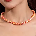 Halloween beaded necklace with vibrant red and orange splatter texture for women - Orange Painted Splatter Necklace (30067-nek-orange)