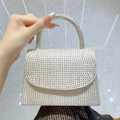 Elegant silver sparkling evening clutch bag with full rhinestone crystals and top handle - Beige/Champagne