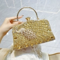 Luxury gold evening bag with full rhinestones and peacock decoration for gala events - Gold