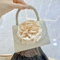 Elegant champagne evening bag with large satin flower and sparkling rhinestones - Gold