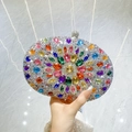 Pochette in strass argento con gemme ovali multicolore e chiusura a sfera di lusso - Base Argento Zircone Colorato