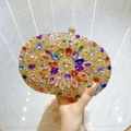 Elegante pochette dorata con cristalli colorati e strass scintillanti per cerimonie e gala - Base Oro Zircone Colorato