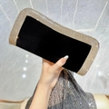 Elegant black velvet clutch with crystal-encrusted gold frame and shimmering rhinestones - Black (Velvet)