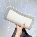 Elegant white matte suede evening clutch bag with silver rhinestone trim for women - White (Velvet)
