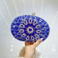 Blue and silver floral rhinestone evening clutch bag with sparkling crystal embellishments - Blue