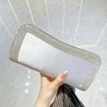 Silver glitter clutch bag with sparkling rhinestone borders for elegant evening parties - Silver (Satin)