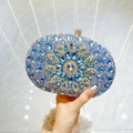 Sparkling silver evening clutch with blue rhinestone sunflower pattern and jewel closure - Sky Blue