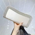 Elegant beige velvet clutch bag with shimmering rhinestone edges for evening parties - Apricot (Satin)