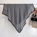 Classic 130cm large square silk scarf with black and white geometric pattern and wide border - Black