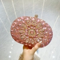 Elegant pink rhinestone evening clutch bag with sparkling crystal flower pattern - Pink