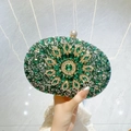 Elegant emerald green floral rhinestone clutch bag with sparkling crystal buckle - Green